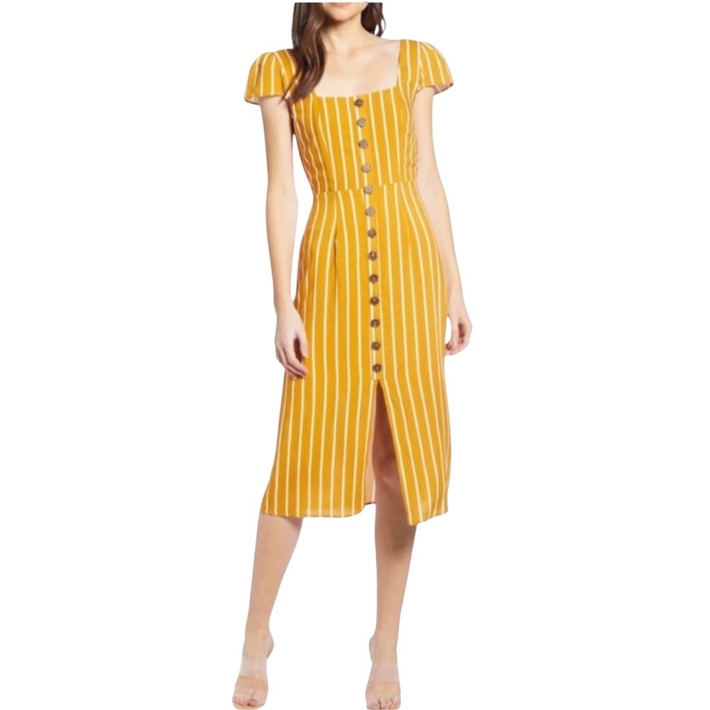 Orange Striped Faux Button-Down Summer Dress size Large Short Sleeve Dress